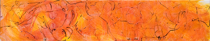 malerei von mesaoo wrede, "honigbienen", pigmente und acryl auf leinwand , 150x30 cm • 2007 