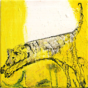 malerei von mesaoo wrede, "tigerchen spielt mit sonnenlicht", acryl auf leinwand, 20x20 cm, 2006